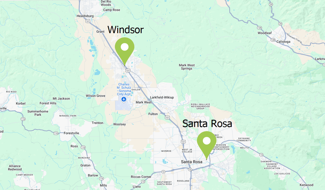 Map of Payne Orthodontics locations in Santa Rosa and Windsor, CA